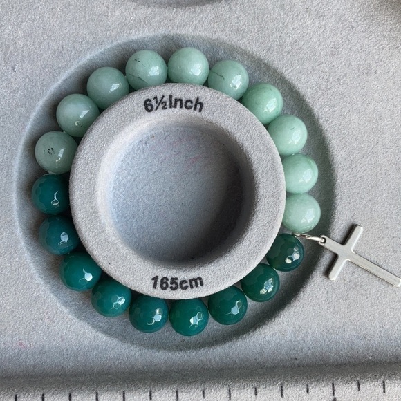 𝅺AMAZONITE and Green Agate with Cross Charm - Picture 5 of 10